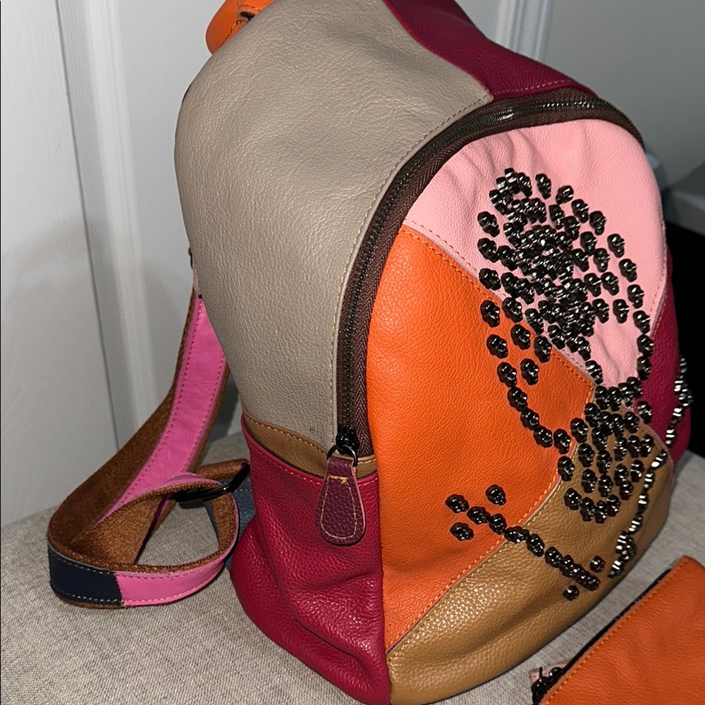 Colorful Patchwork Backpack With Skull Design - image 4